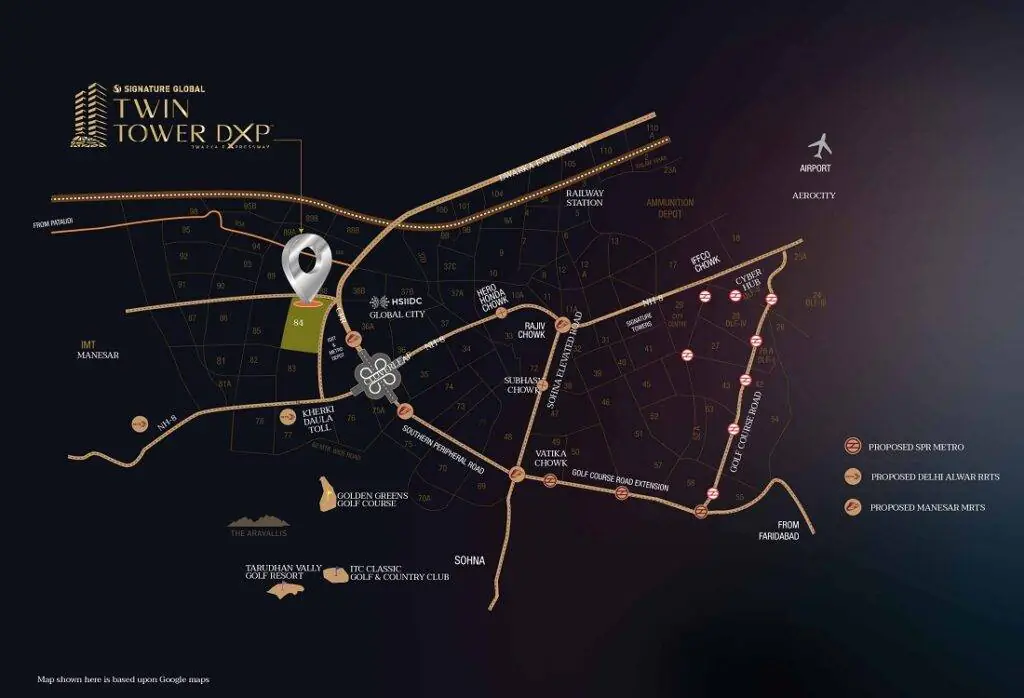 Signature Global Twin Tower DXP 39 Signature Global Twin Tower DXP Location Map 1024x698 1